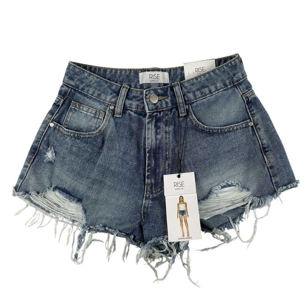 Rise Supply Co Festival Shorts Womens 7 Juniors Medium Acid Wash Denim Cutoff